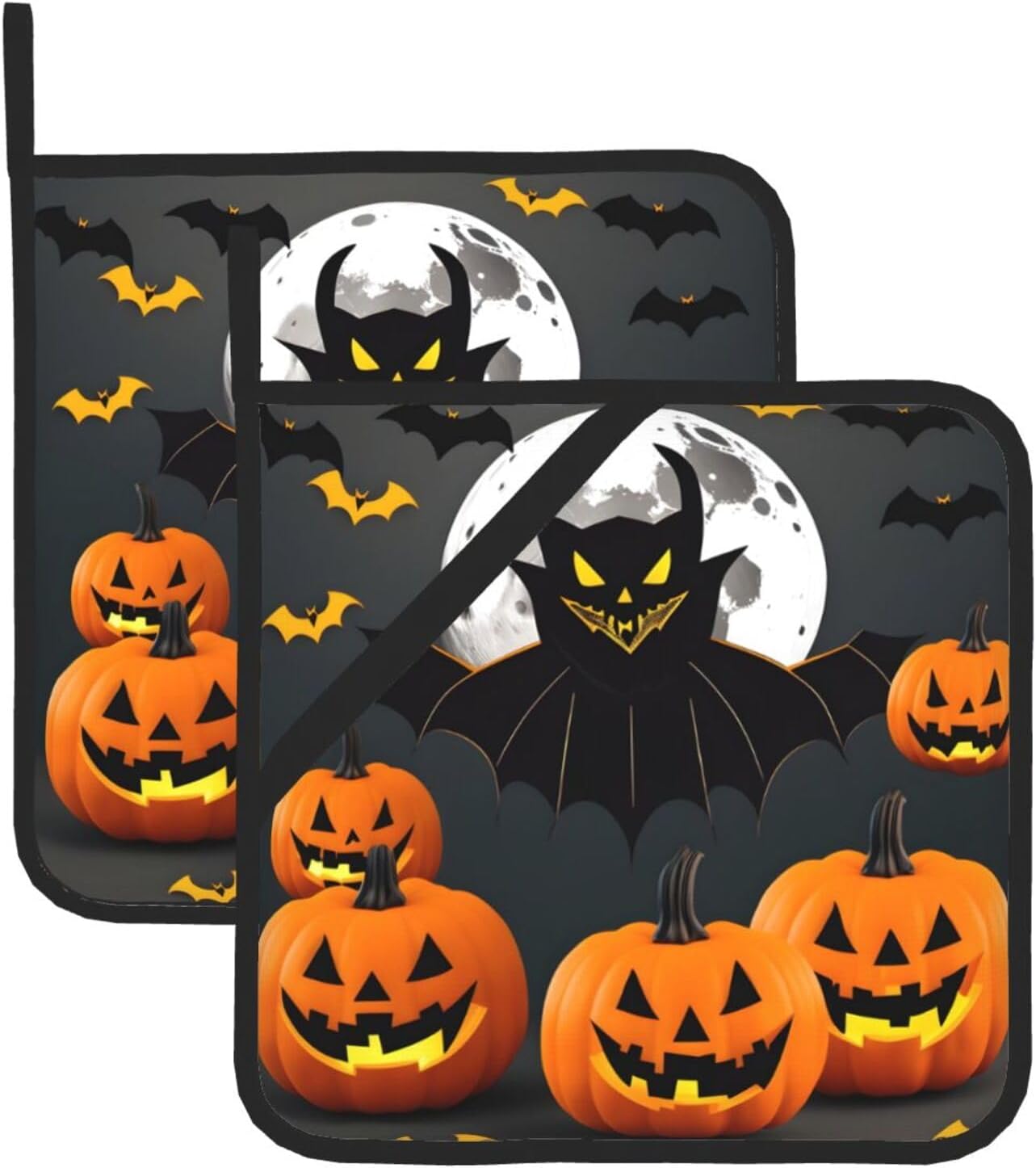 Halloween Moon Bat Pumpkins Non-Slip Heat-Resistant Pot Holder Set