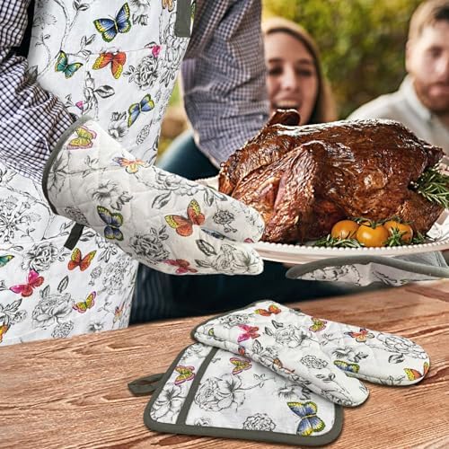 Alselo Oven Mitts Set of 5 with Butterfly Apron