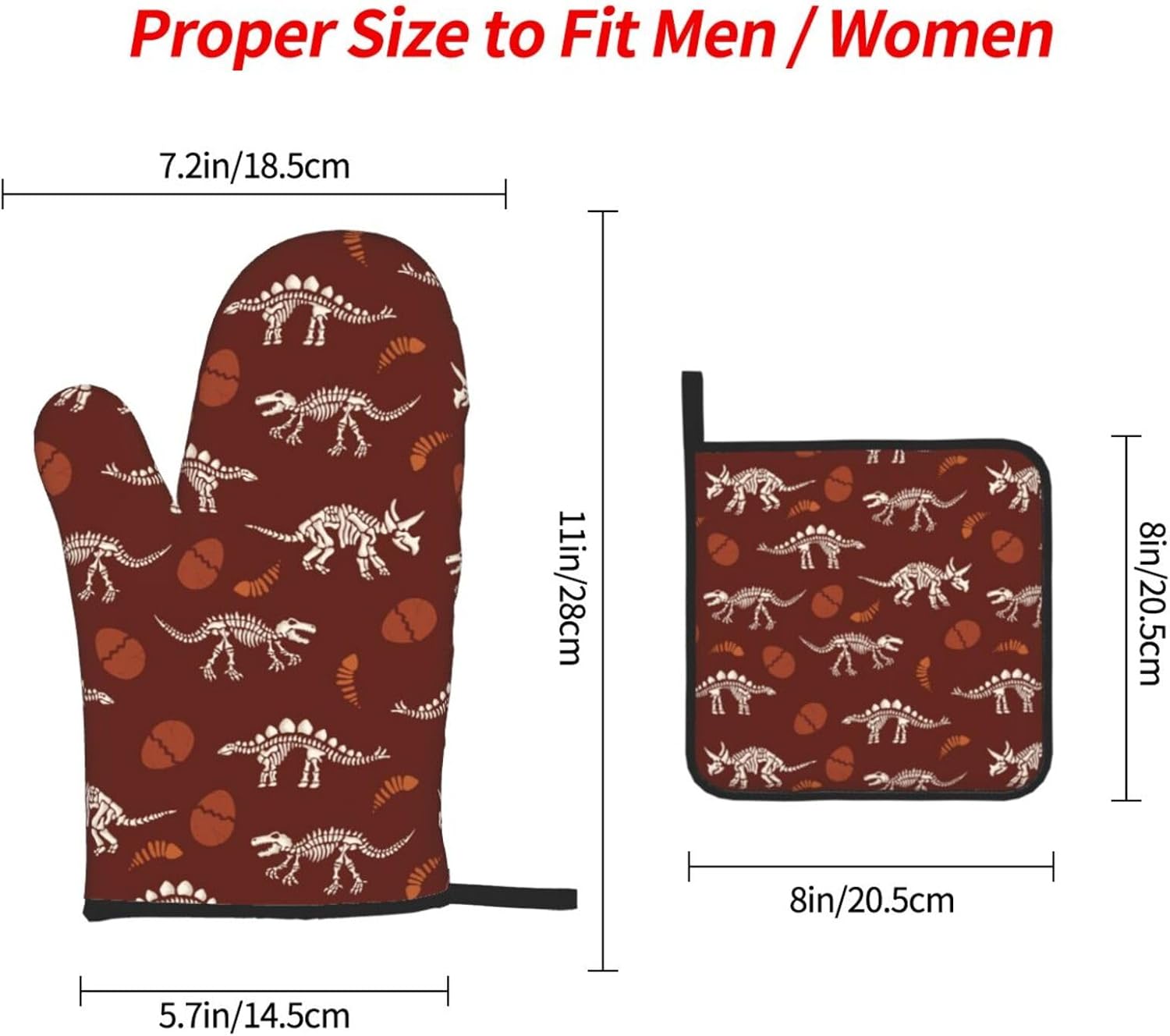 Dinosaur Oven Mitts and Pot Holders Set - Funny Heat Resistant Gloves