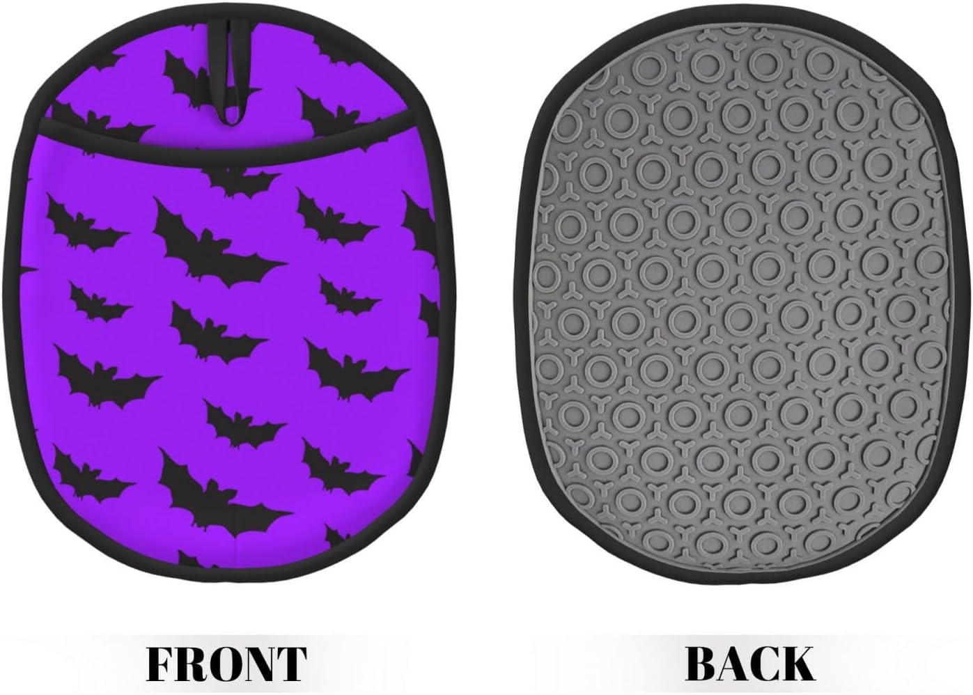 2PCS Cute Bats Halloween Oven Mitts with Pocket and Hanging Loop