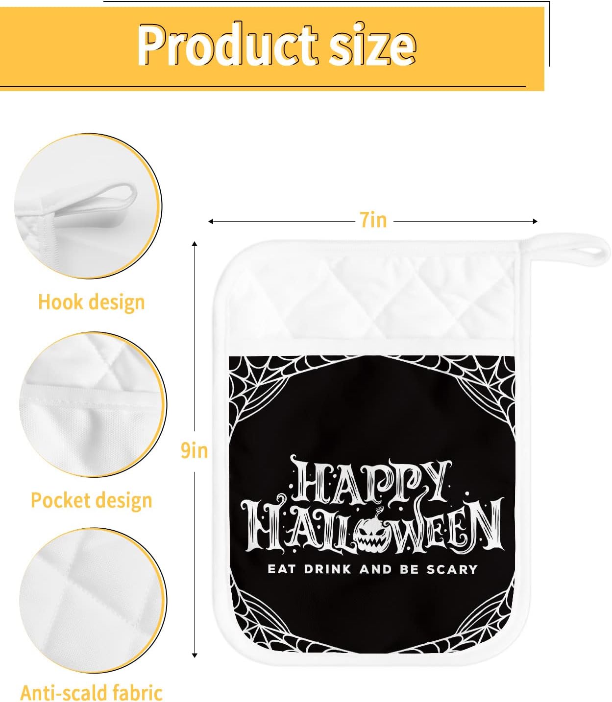 Pumpkin Pot Holder Set for Halloween - Heat-Resistant Kitchen Potholders with Pocket