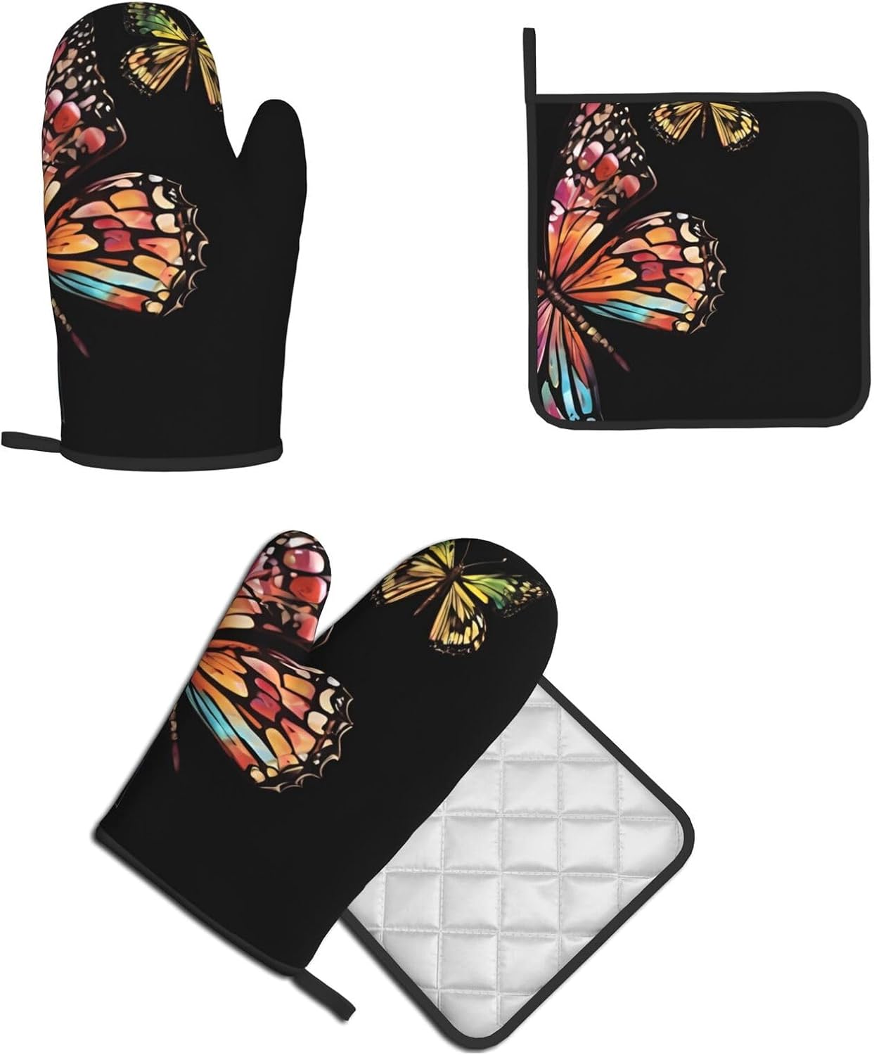 Pretty Butterfly-printed Oven Mitt Pot Holder Set