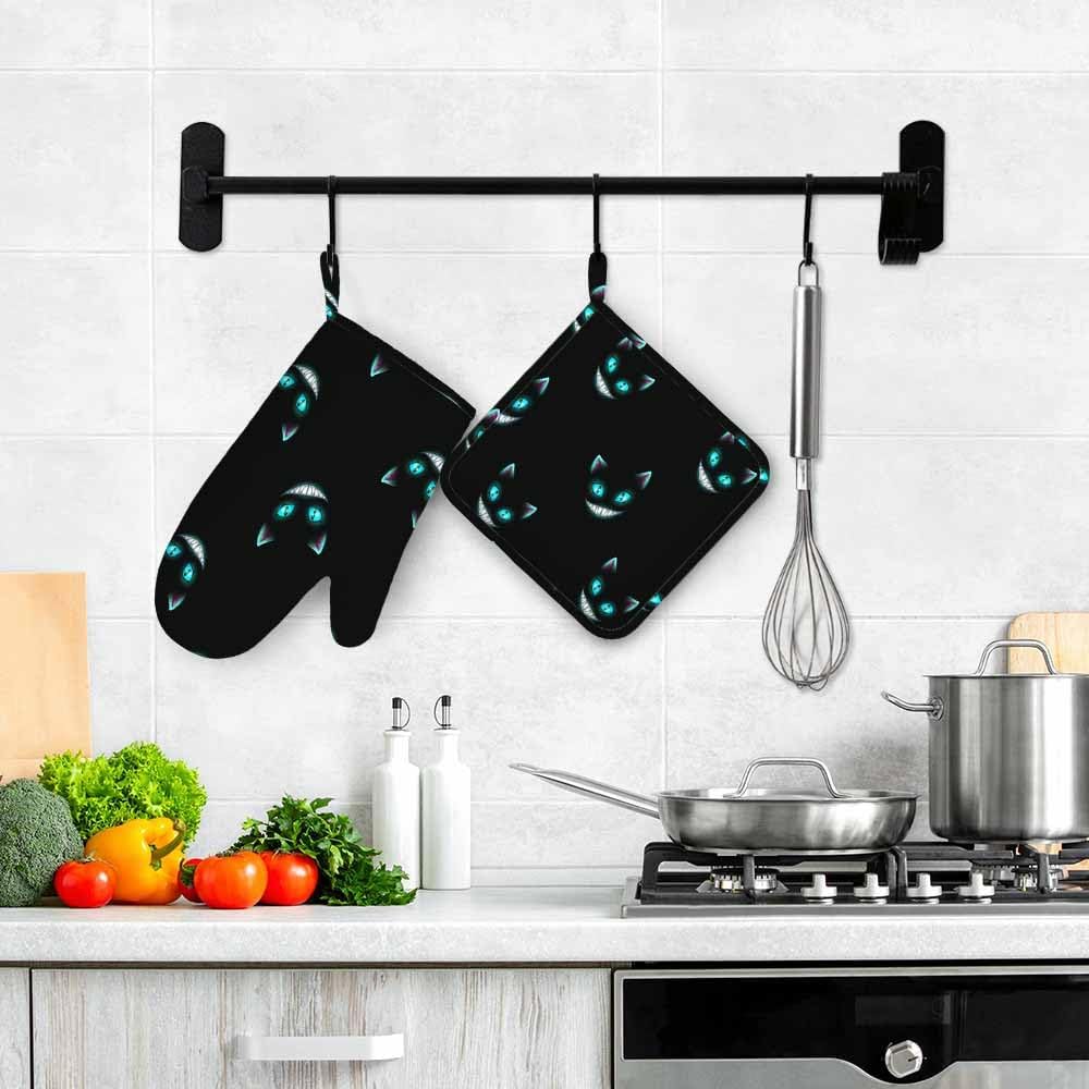 Mxocom Halloween Cat Face Oven Mitts Pot Holders Heat-Resistant Kitchen Gloves