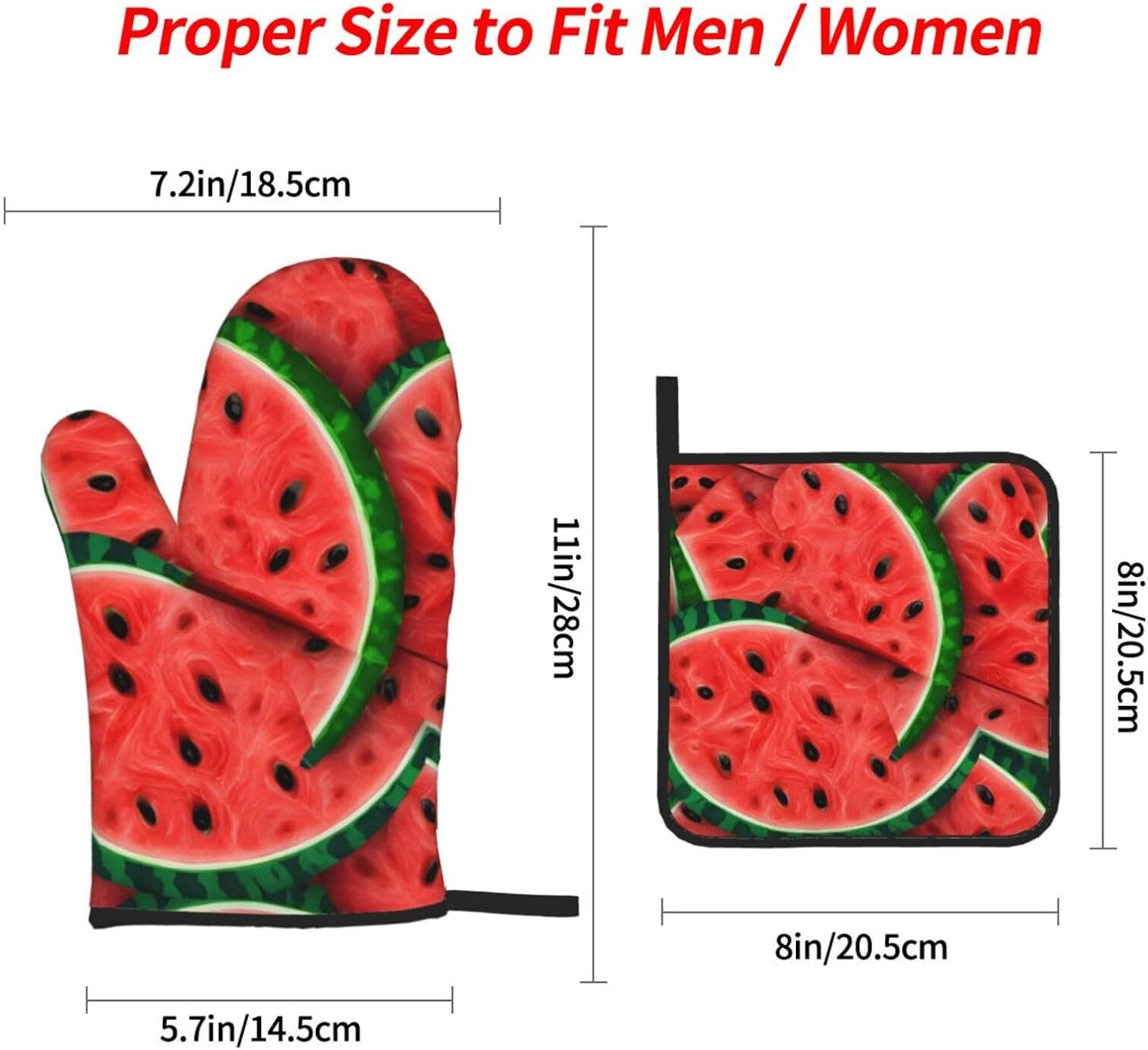 Quopvn Red Watermelon Printed Oven Mitts and Pot Holders 4-Piece Set