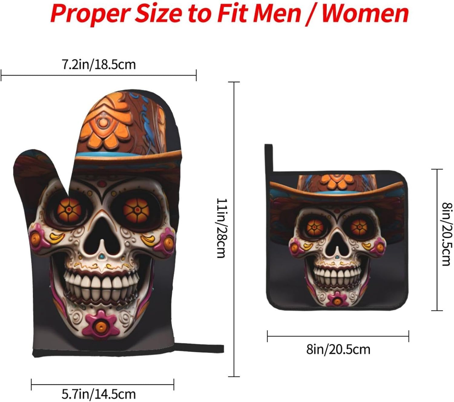 YYHHAOFA Mexican Halloween Skull Picture Oven Mitt Pot Holder Set
