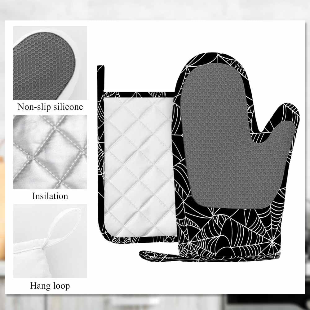 Mxocom Black and White Oven Mitts and Pot Holders Set