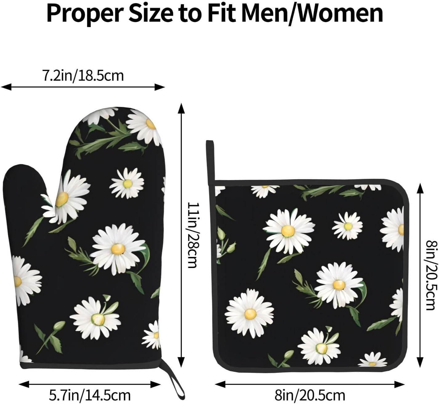 Durable Daisy Printed Oven Mitts Pot Holders Set Heat-Resistant Kitchen Gloves