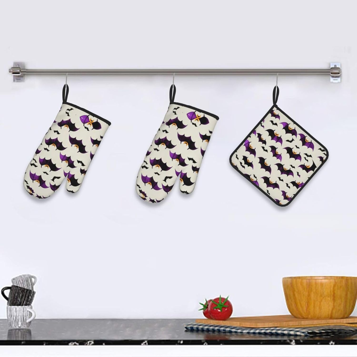 Halloween Flying Bat Oven Mitts And Pot Holders