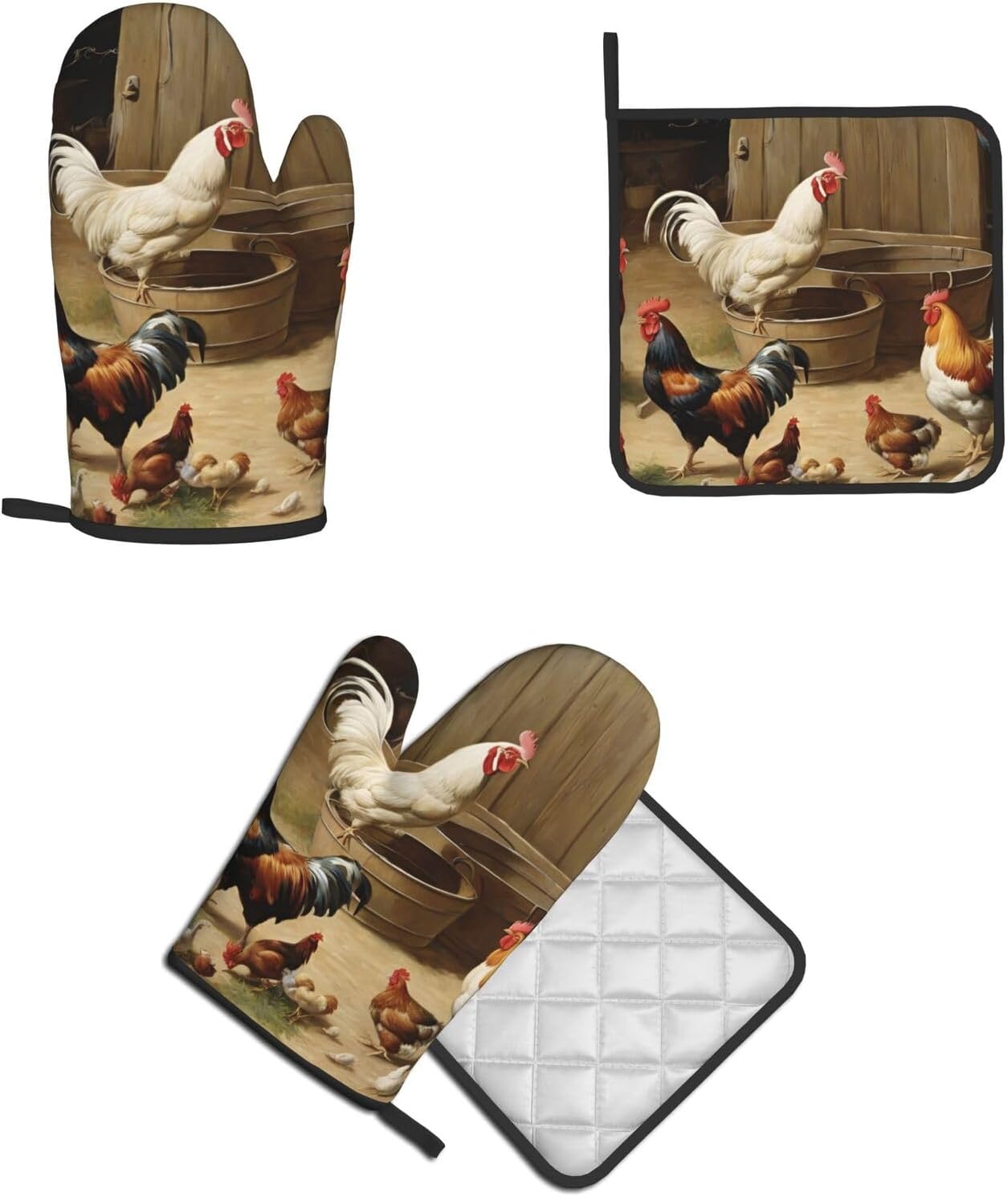 Roast Chicken Hen Farm Oven Mitts and Pot Holders 2pcs Set