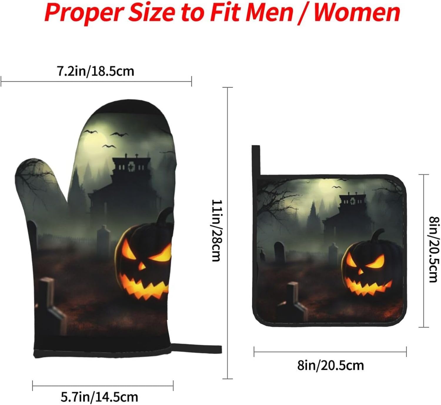 4PCS Halloween Horror Oven Mitts and Pot Holders Set