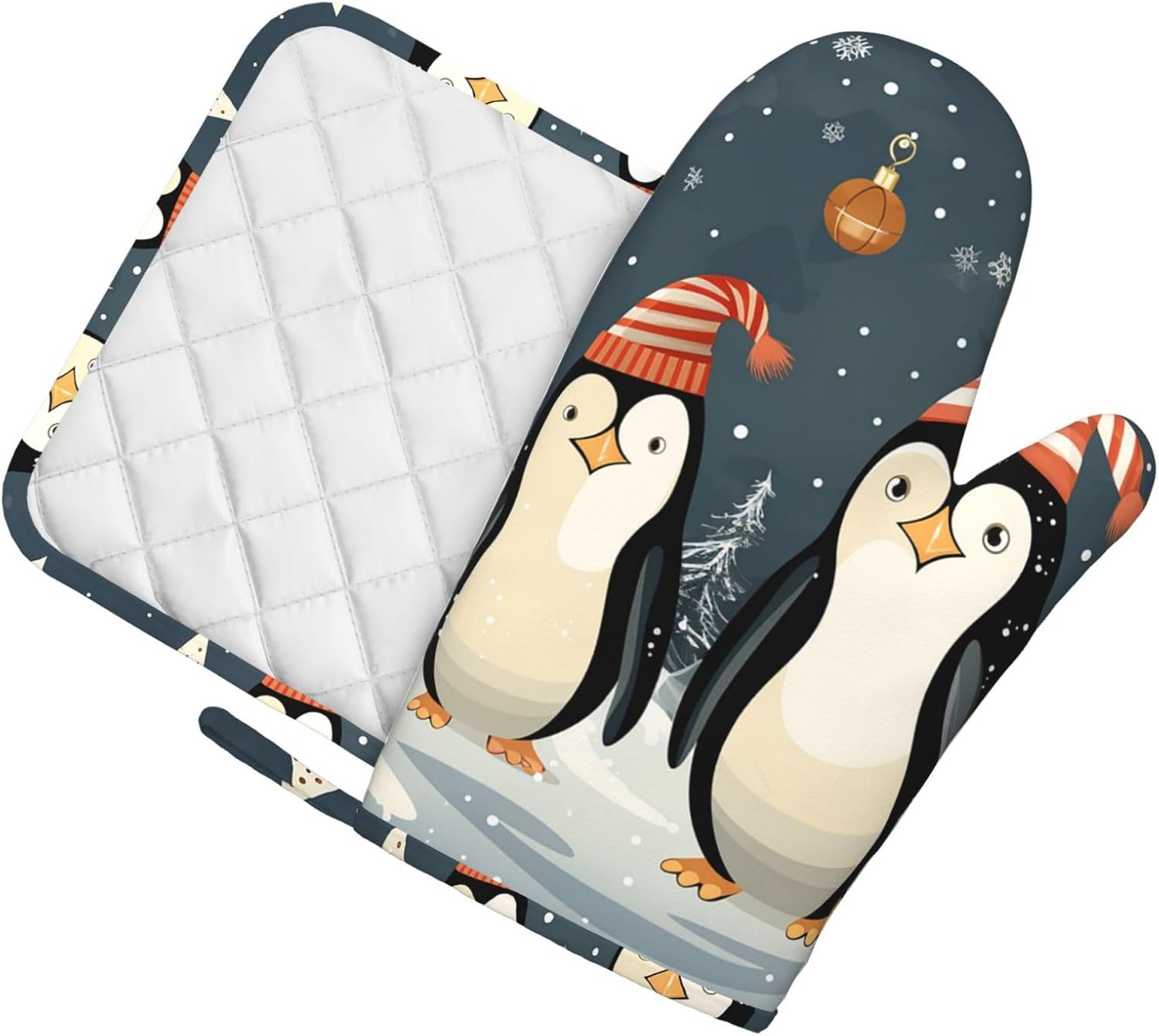 NonhailSilicone Oven Mitts and Potholders Set 500F Heat Resistance Christmas Gifts