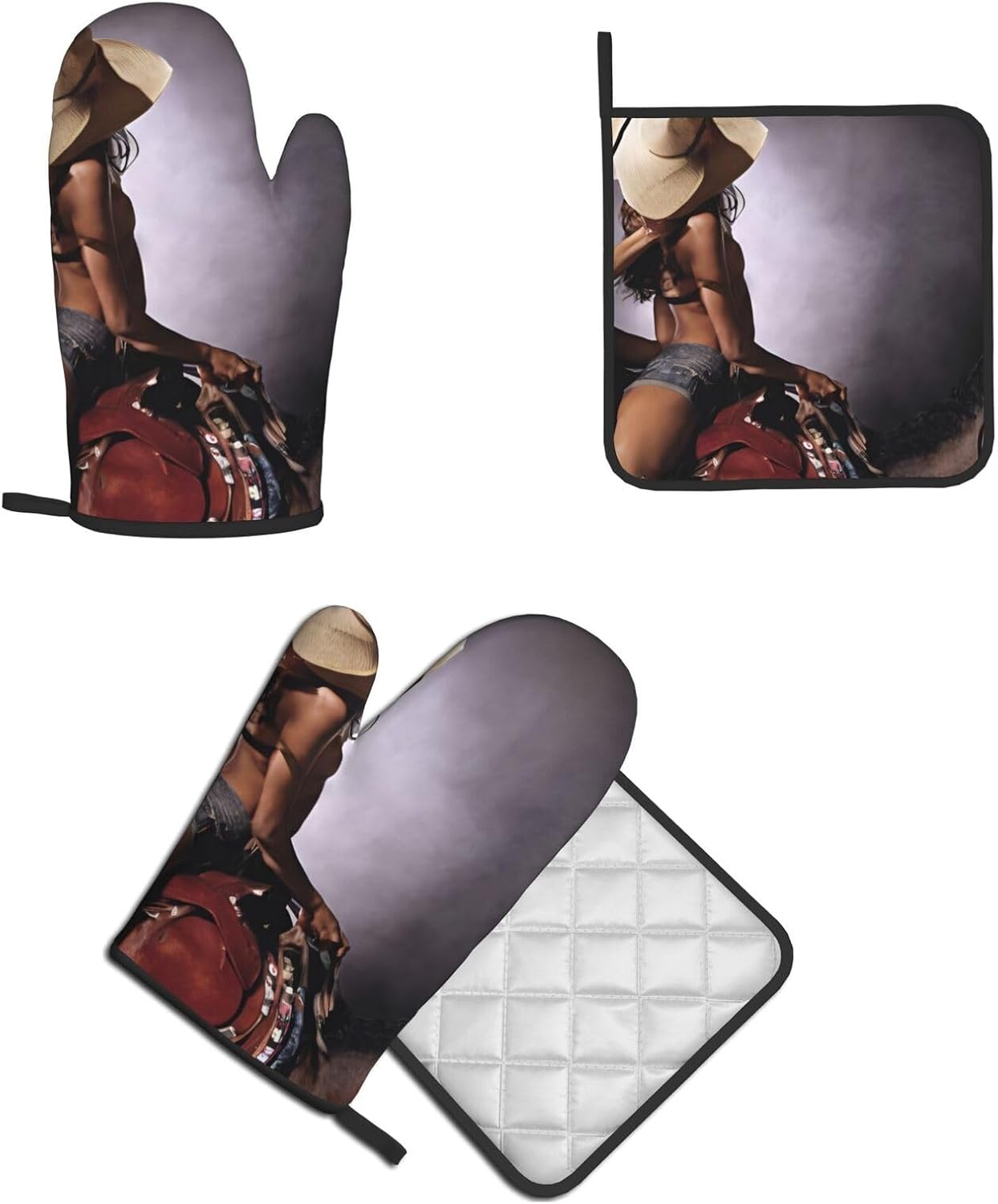 Quopvn Oven Mitts Pot Holders 2PCS Set Non-Slip Heat Resistant Kitchen Gloves