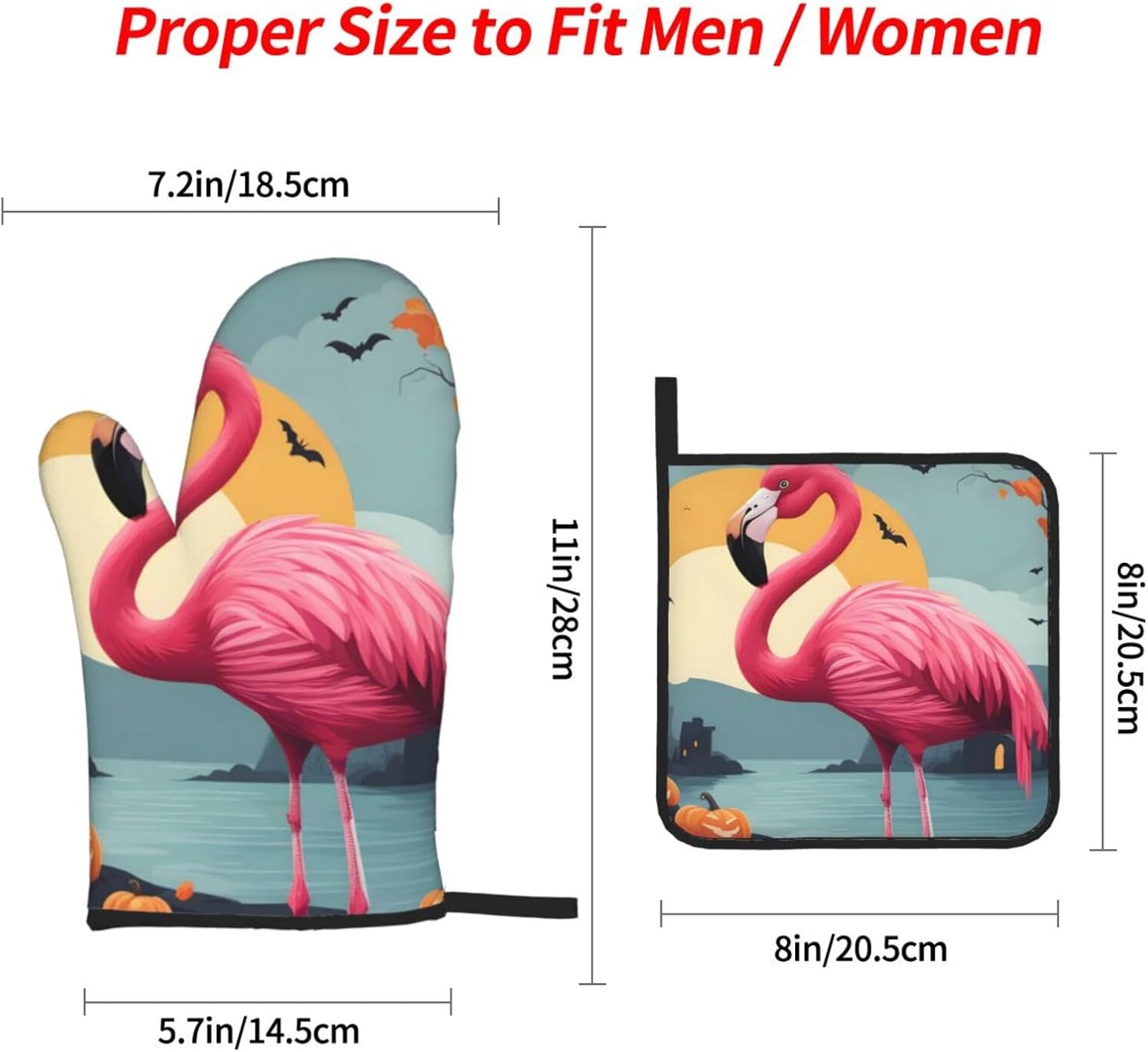 YYHHAOFA Cartoon Halloween Flamingo Oven Mitt Set - 4-Piece Insulated Kitchen Baking Tools