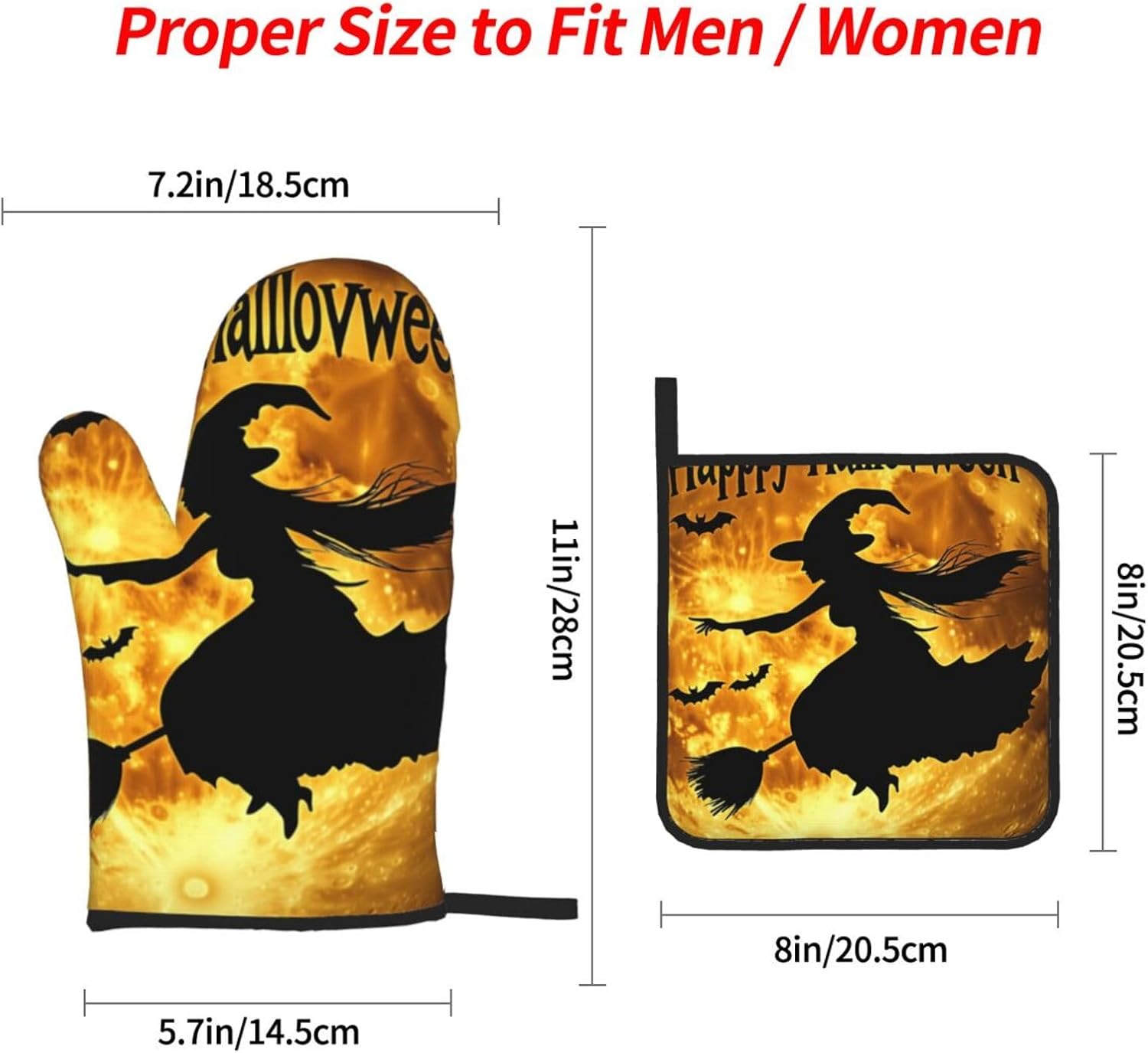 Halloween Thermal Oven Mitts Set 4-Piece with Potholders