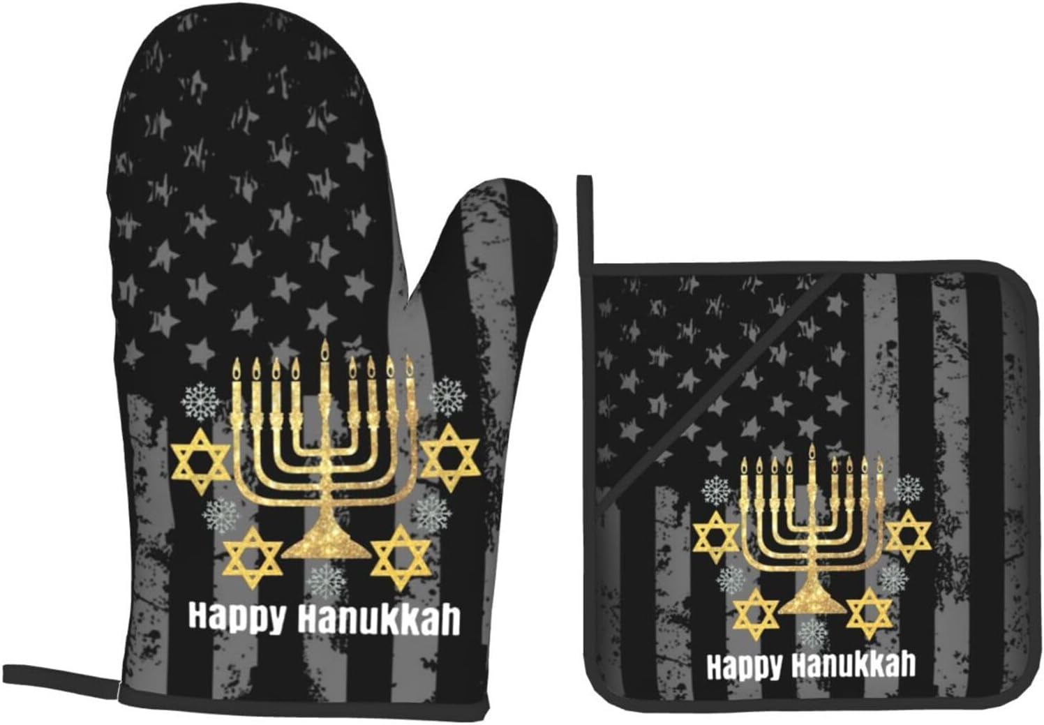 Happy Hanukkah Oven Mitts Pot Holders Set 4PCS