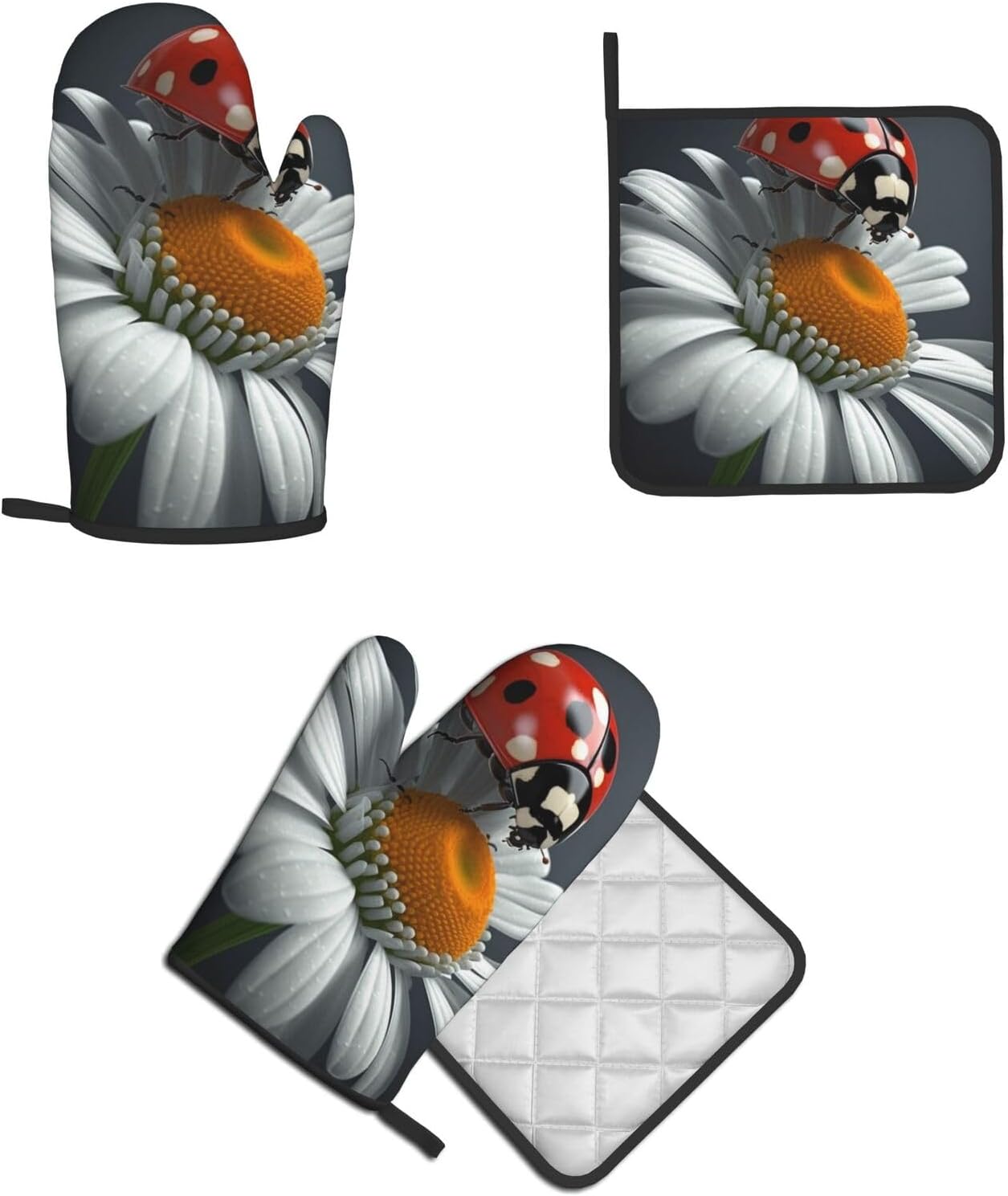 Cute Ladybug Daisy Oven Mitts Pot Holders Set