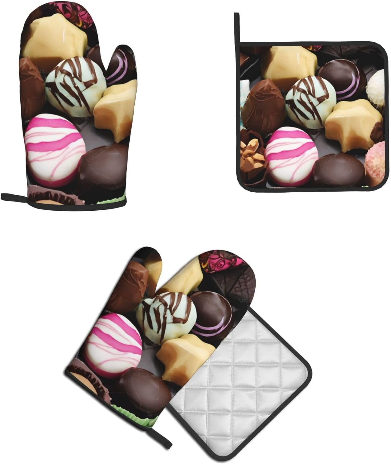 Quopvn Chocolate Printed Oven Mitts and Pot Holders Set