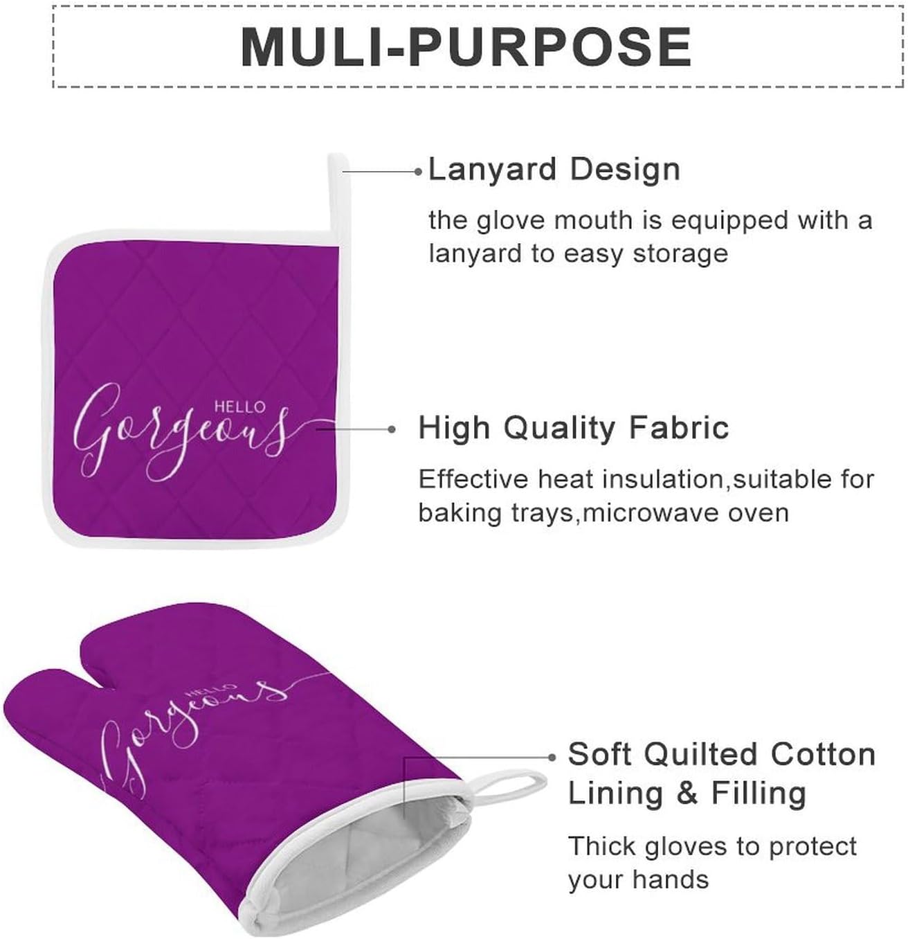 Curdesi 3PCS Oven Mitts Set - Heat Resistant Minimalist Design