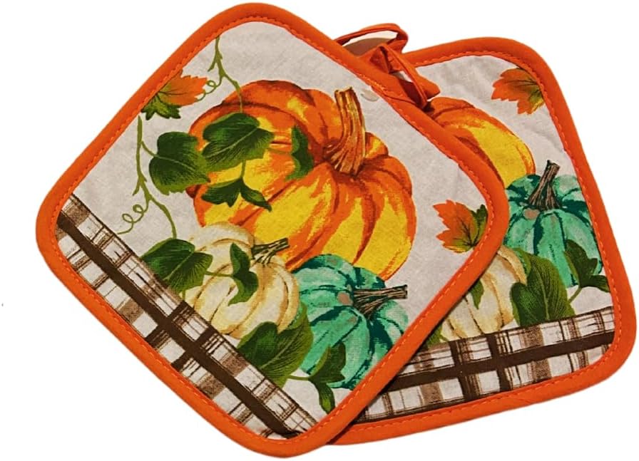 Harvest Pumpkin Oven Mitt Potholders Set