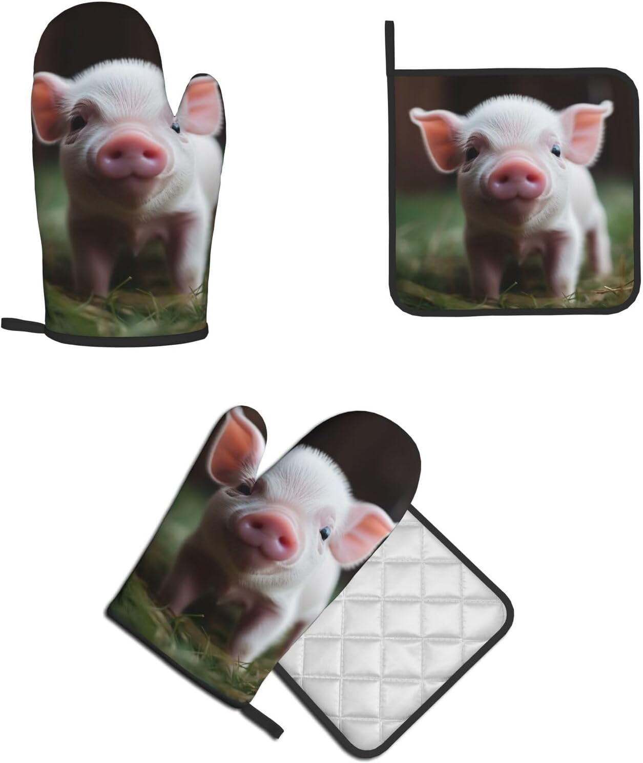 Cute Baby Pig Printed Oven Mitts and Pot Holders 2PCS Set