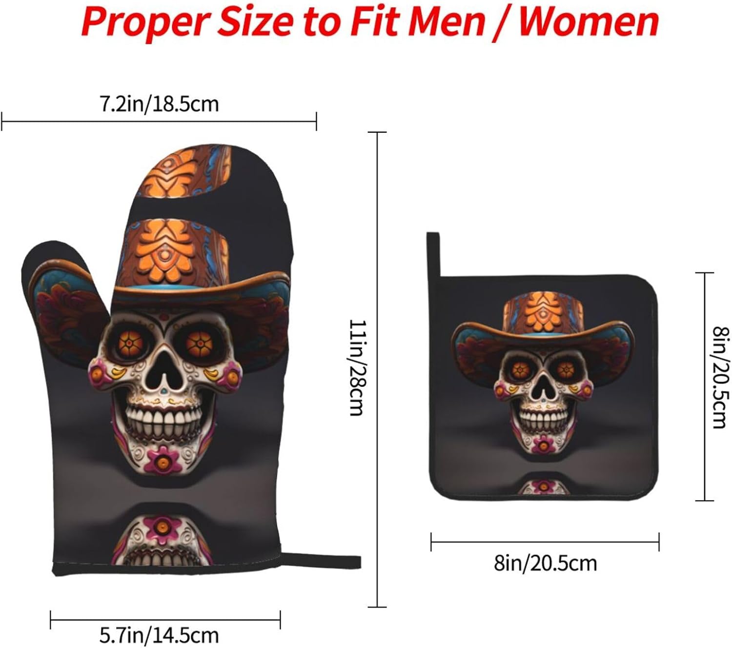 Halloween Skull Oven Mitt Set 3