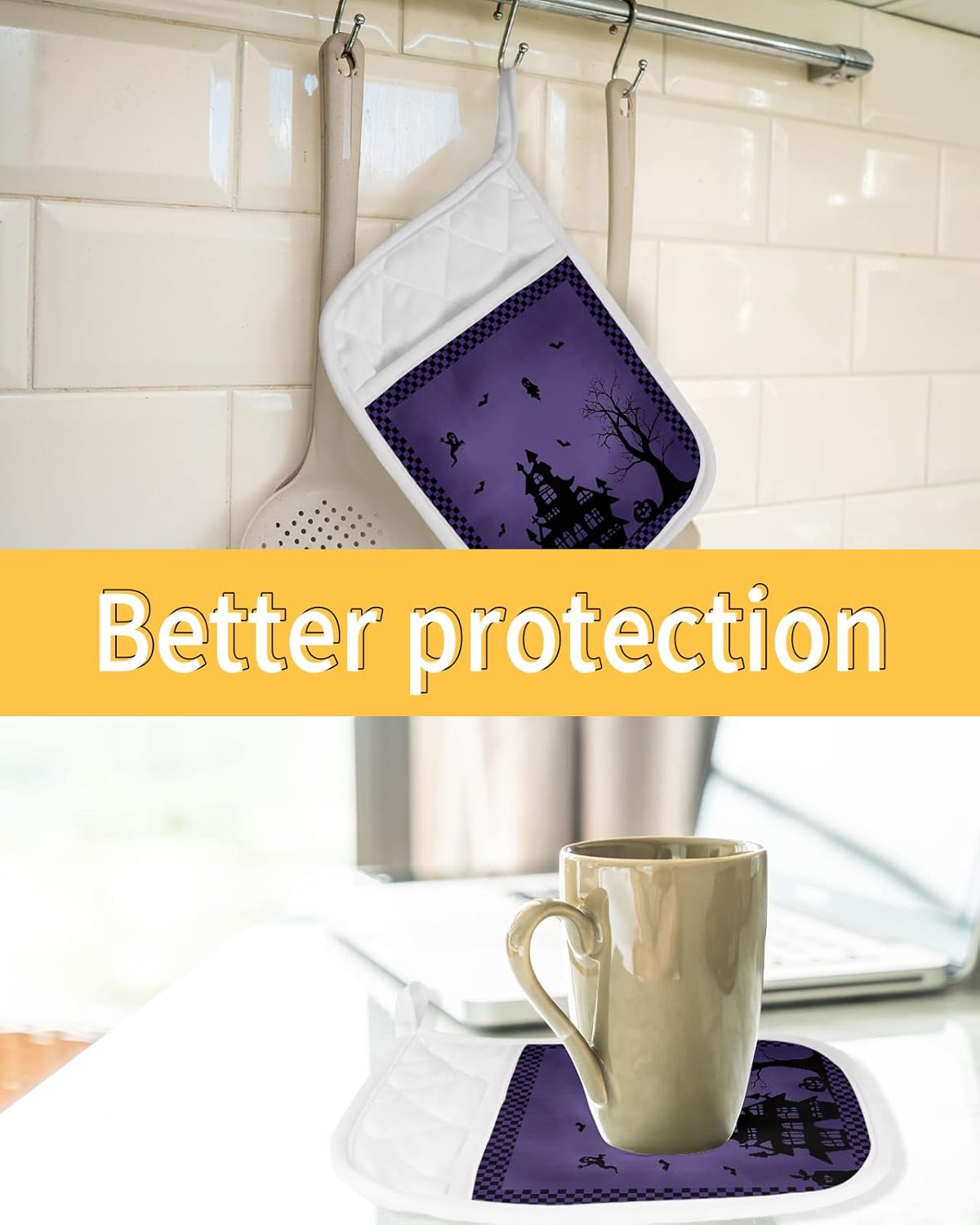 Haunted House Purple Pot Holders with Pocket for Kitchen