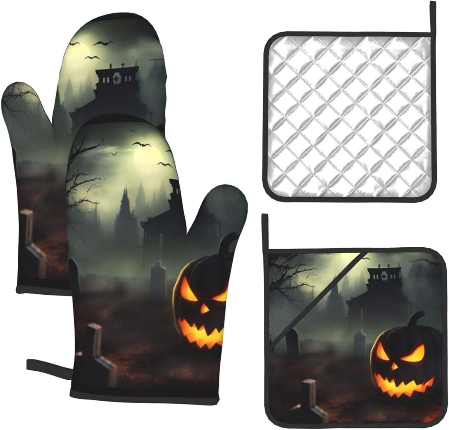 4PCS Halloween Horror Oven Mitts and Pot Holders Set