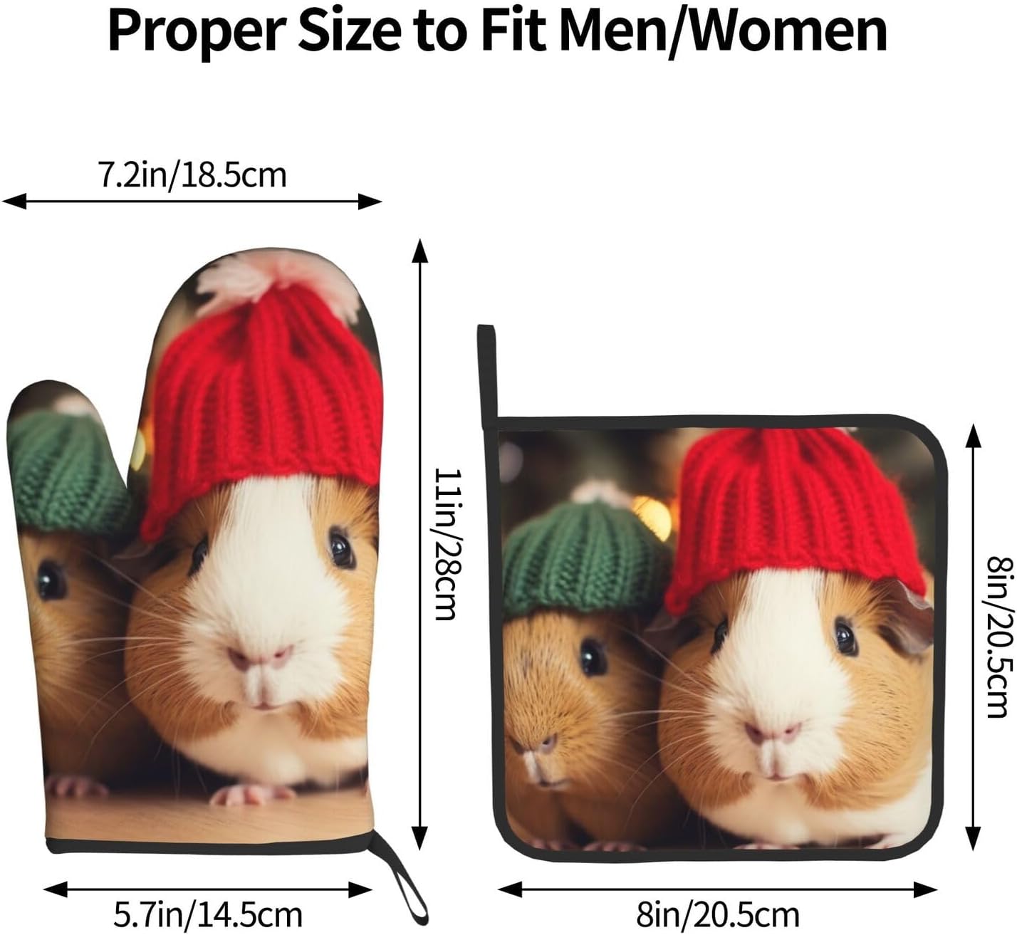 Quopvn Cute Guinea Pigs with Hats Oven Mitts 2-pc Set