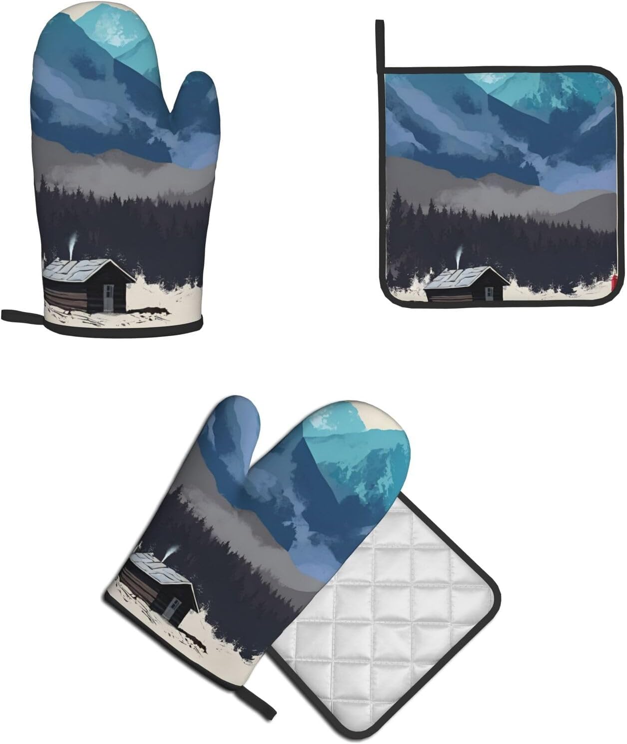 Red Fox Rustic Cabin Printed Oven Mitts and Pot Holders 2pcs Set