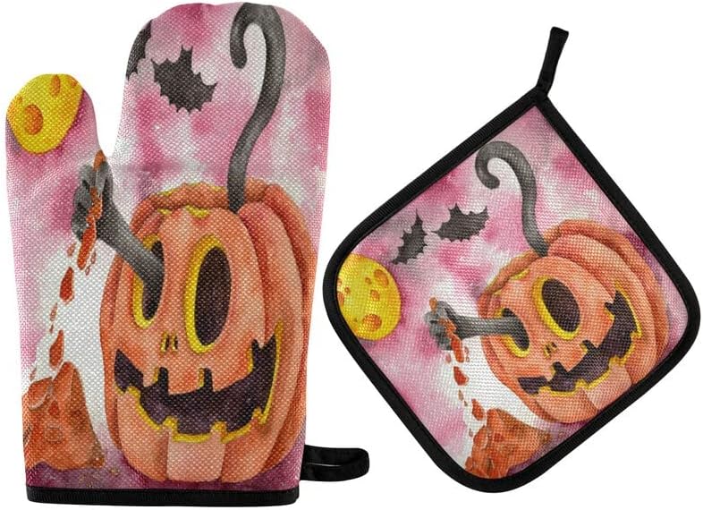 SPOOKYHe Halloween Funny Pumpkins Oven mitts Cat pot Holder SetF Halloween
