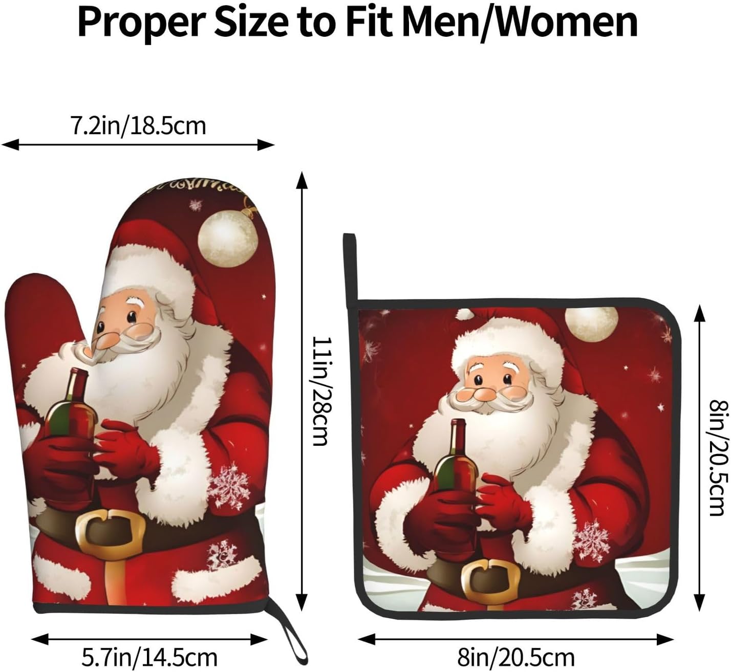 Merry Christmas Santa Claus Printed Oven Mitts and Pot Holders 2pcs Set