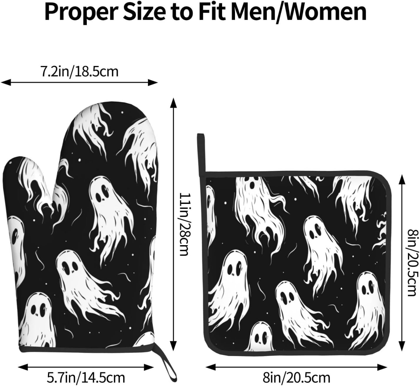 Gothantine Halloween Ghost Oven Mitts Pot Holders Set
