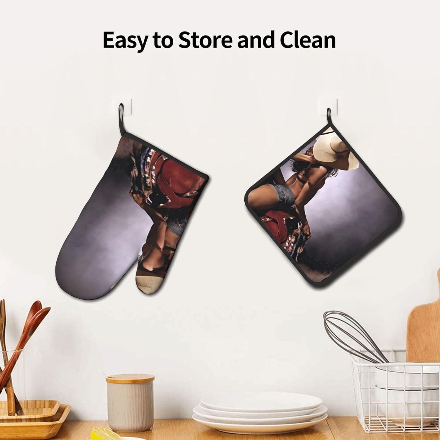 Quopvn Oven Mitts Pot Holders 2PCS Set Non-Slip Heat Resistant Kitchen Gloves