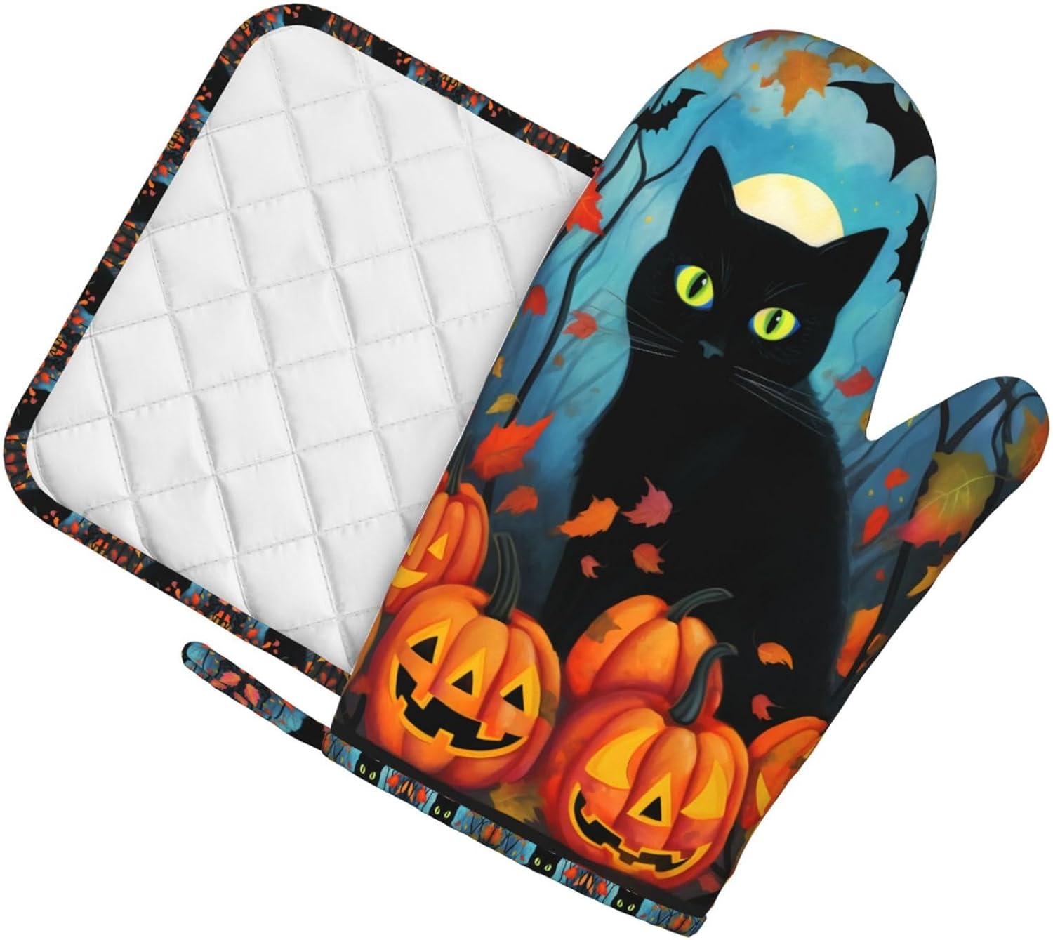 Black Cat Oven Mitts Pot Holders Set