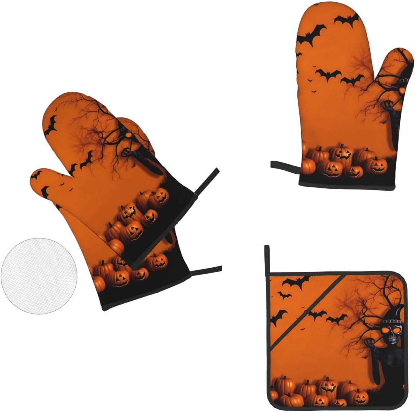XHHRRDNZ Orange Halloween Oven Mitts and Pot Holders Set of 4
