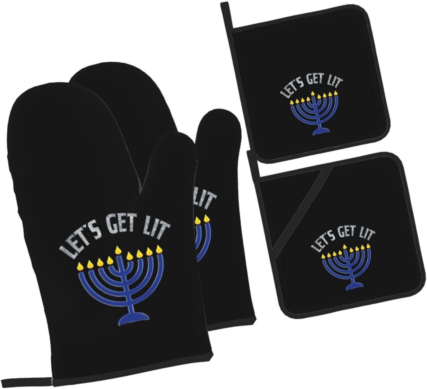 Happy Hanukkah Premium Heat-Resistant Oven Mitts Pot Holders Baking Set of 4