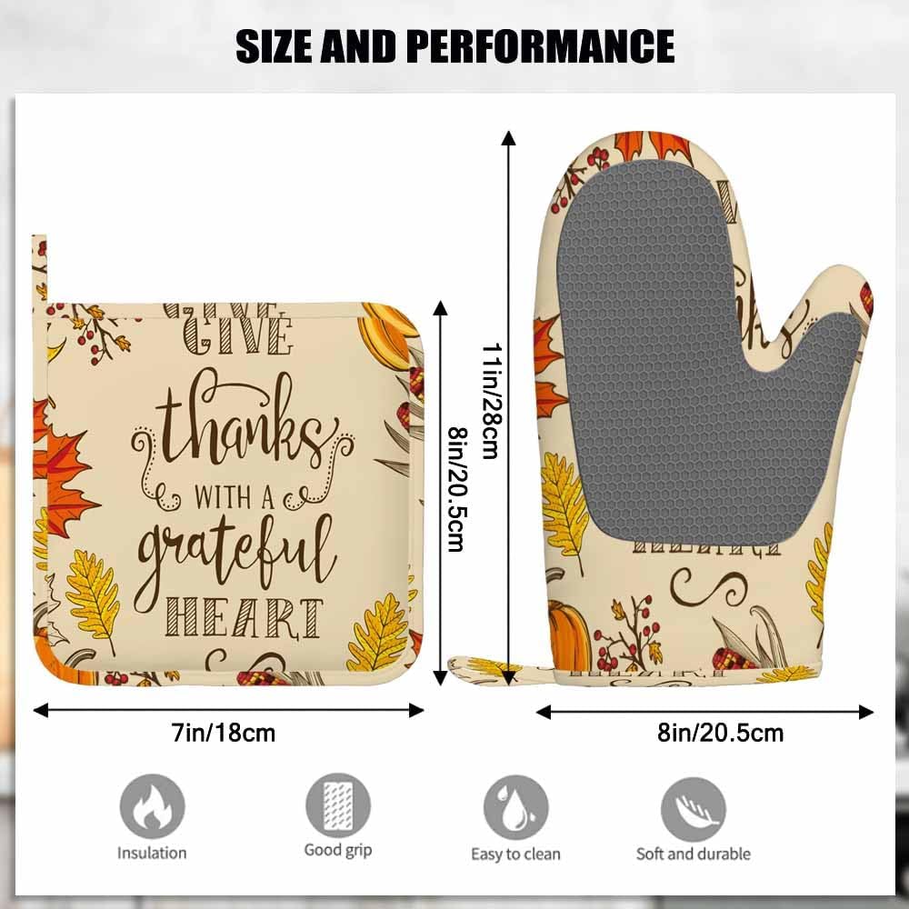 Mxocom Thanksgiving Oven Mitts Pot Holders Set Maple Oak Leaves