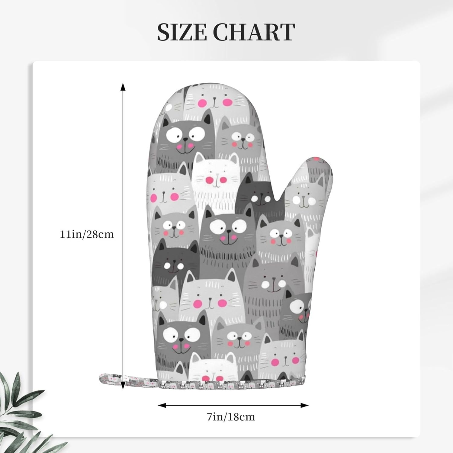 Ouqiuwa Hipster Cartoon Cute Cat Kitten Gray Oven Mitts Set of 2