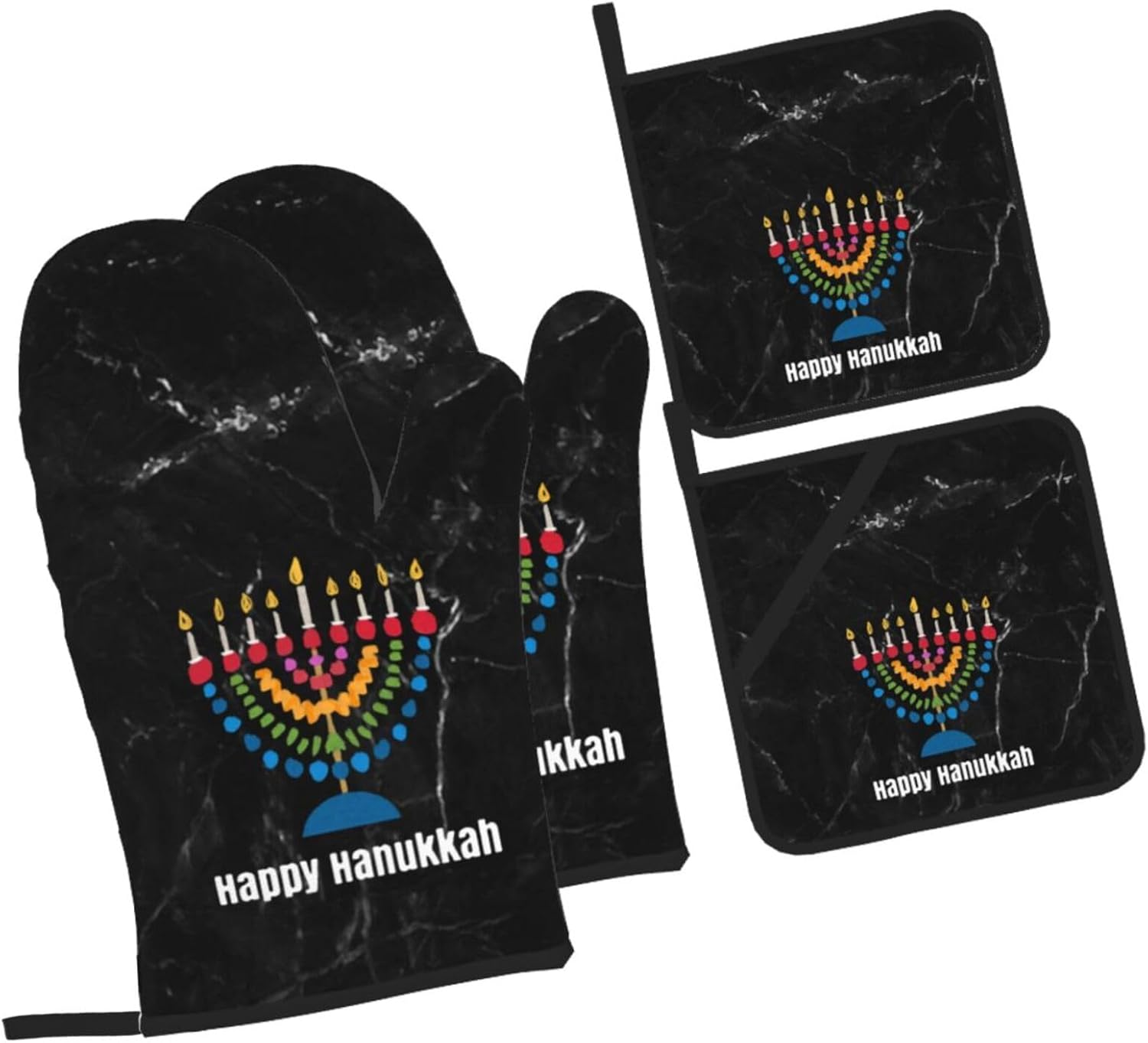 Delightful Hanukkah Heat-Resistant Oven Mitts and Pot Holders Set 4PCS