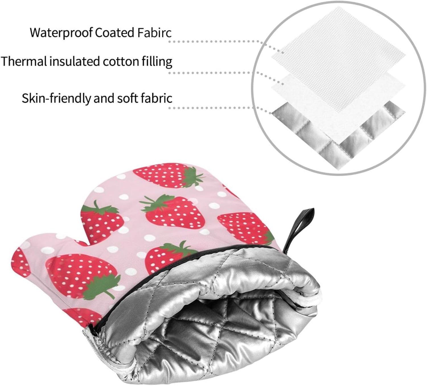 Strawberry-Printed Oven Mitts Pot Holders Set