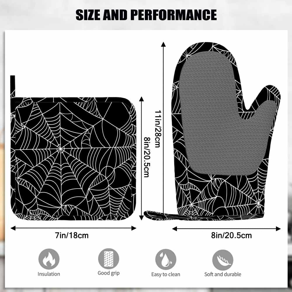 Mxocom Black and White Oven Mitts and Pot Holders Set