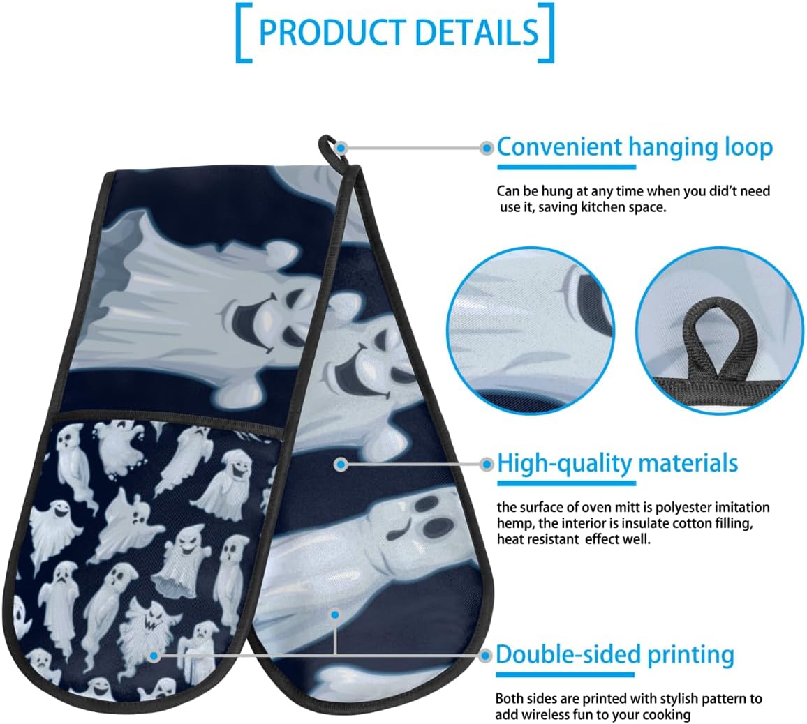 Scary Ghost Double Oven Mitts Heat-Resistant Gloves for Cooking Baking