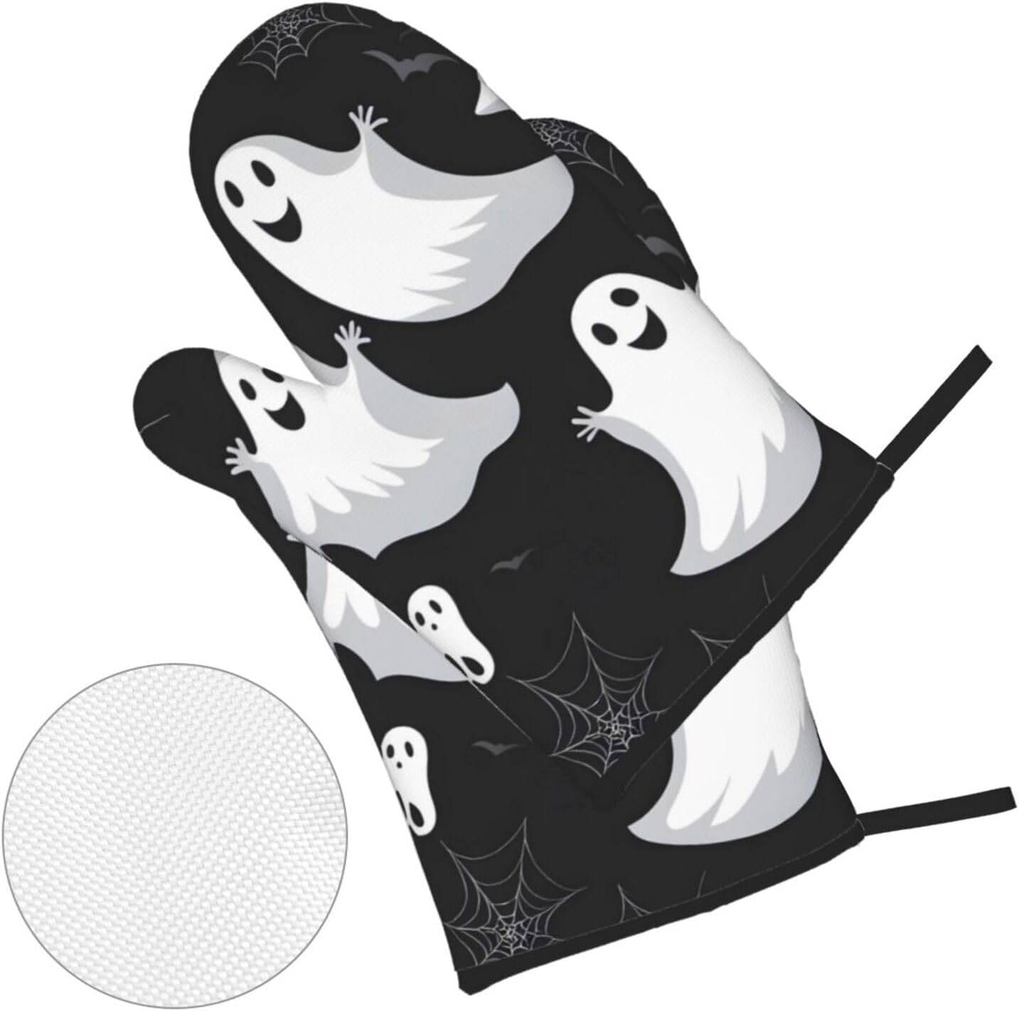 Oven Mitts Set of 4 with Heat-Resistant Black and Halloween Ghost Prints