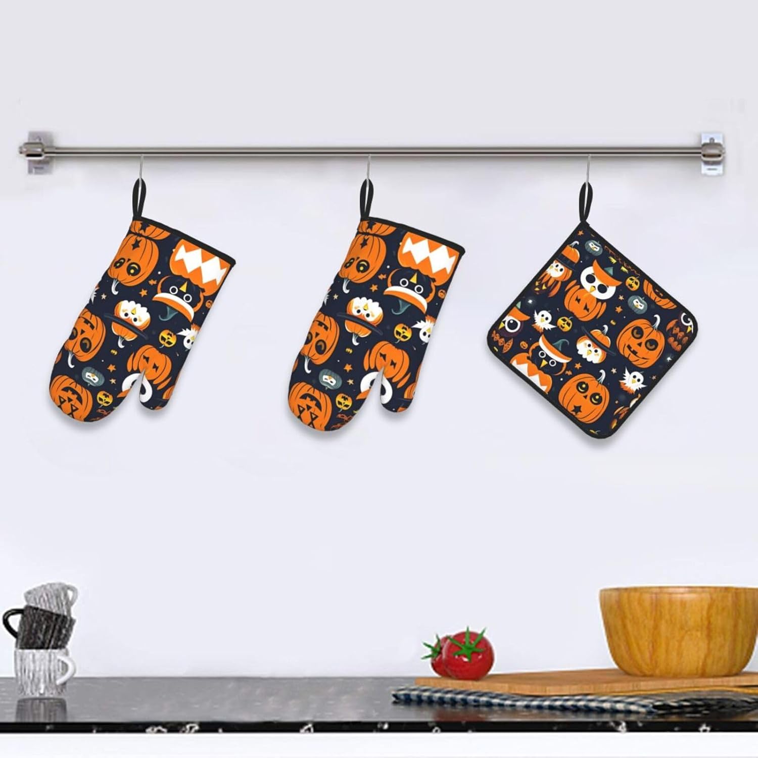 Trick Or Treat Halloween Owl Ghost Pumpkin Oven Mitts - Durable Waterproof Set