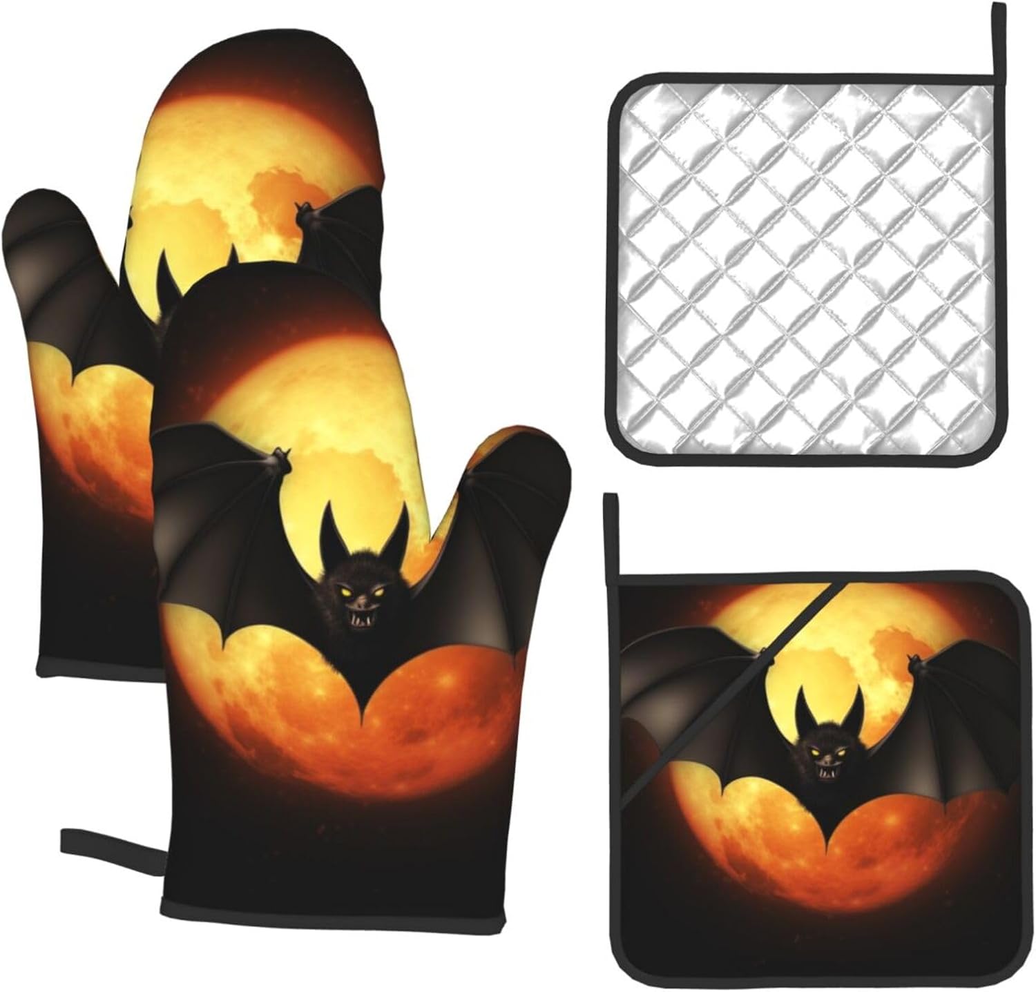 4PCS Halloween Bat Oven Mitts and Pot Holders Set 1