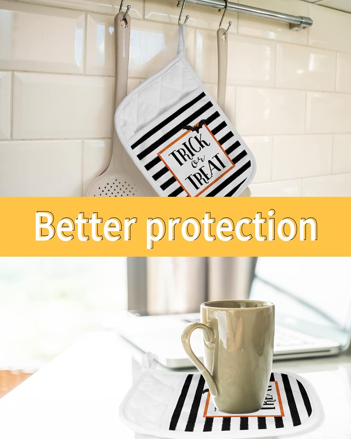 Spooktacular Halloween Bats Pot Holder Set with Pocket for Oven Mitts