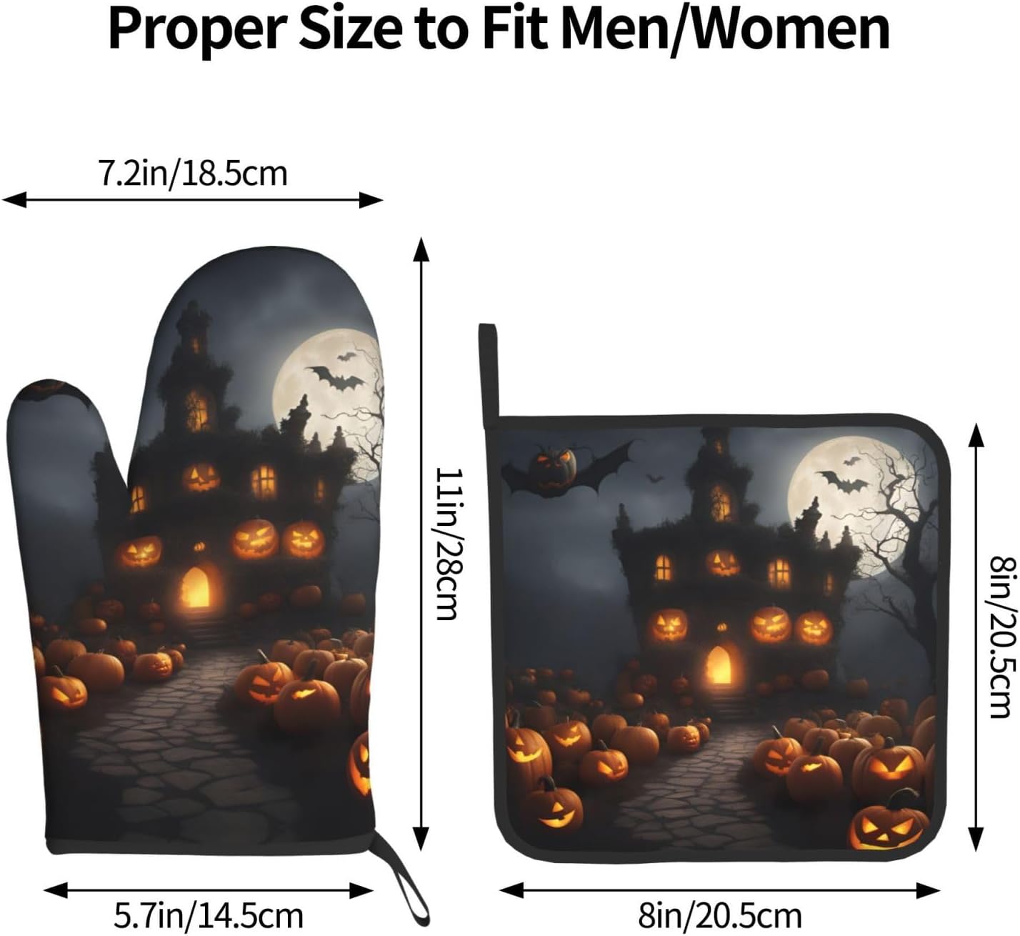 Halloween Pumpkin Print Heat-Resistant Oven Mitts Set Safe for Cooking BBQ