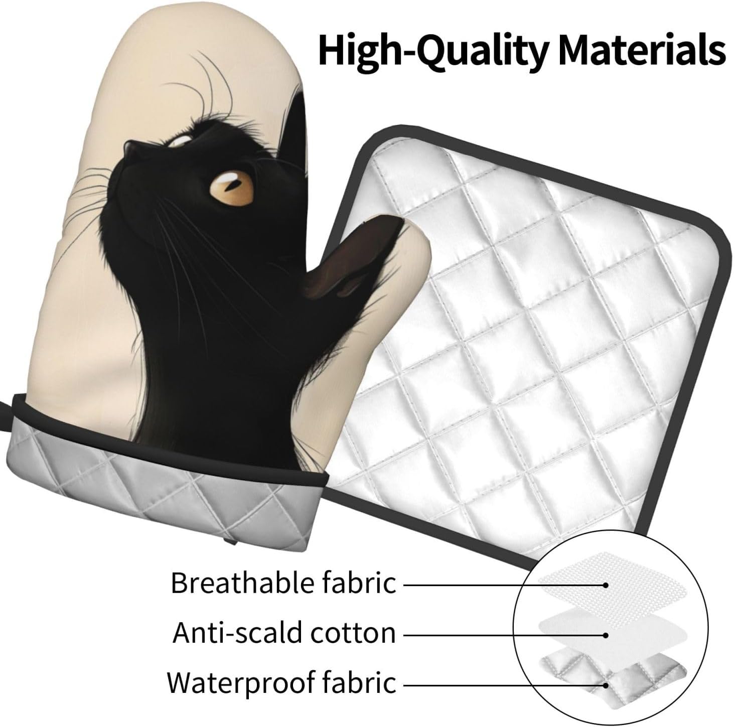 Halloween Black Cat Oven Mitts and Pot Holders Set