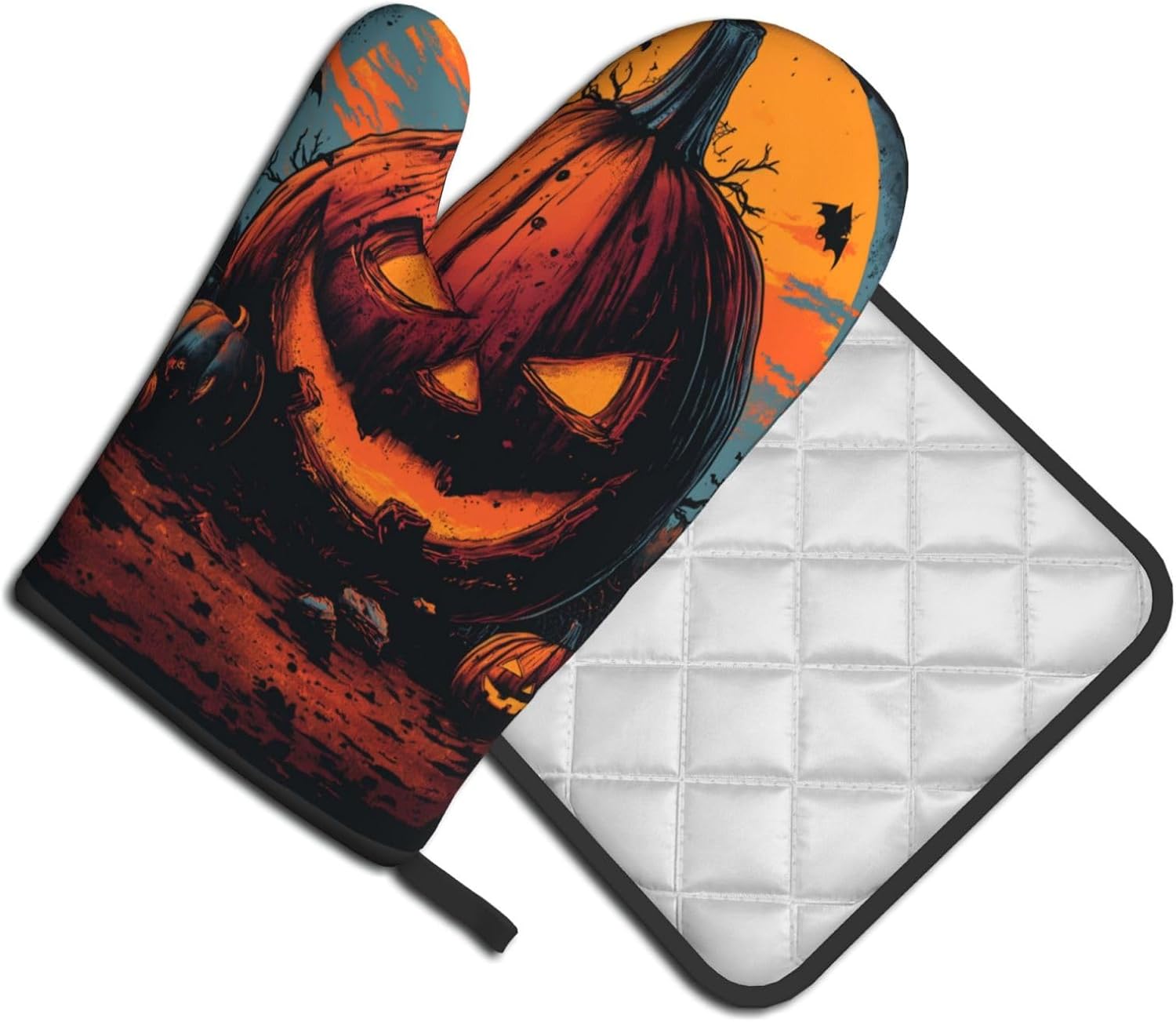 Gjieliness Halloween Pumpkin Oven Mitts and Potholders Set 1