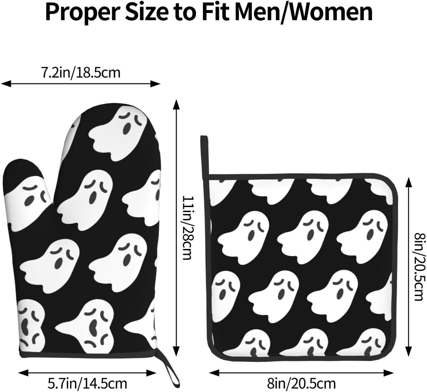 Cute White Ghost Oven Gloves for Cooking and Baking with Halloween Patterns